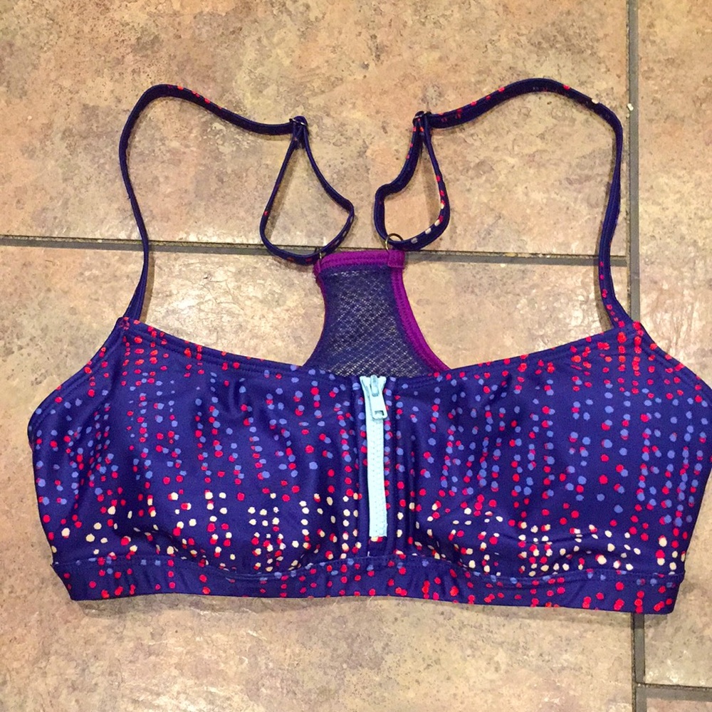 Roxy polka dot swim top blue purple sports bra